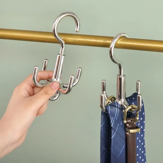 2pcs Multifunctional Rotating Clothes Hook Punch Free 4 Claws Rotation Coat Hanger Belt Organizer Scarf Storage Rack Wardrobe Peaceful Pleasures Health and Wellness