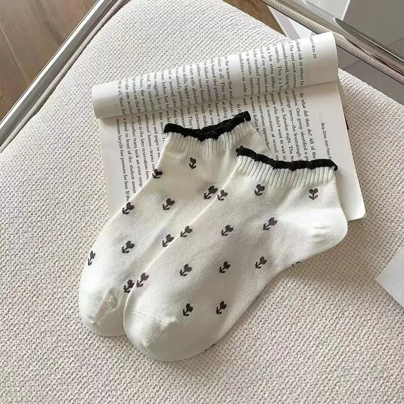 Women's Floral Frilly Ankle Socks | Kawaii Korean Style