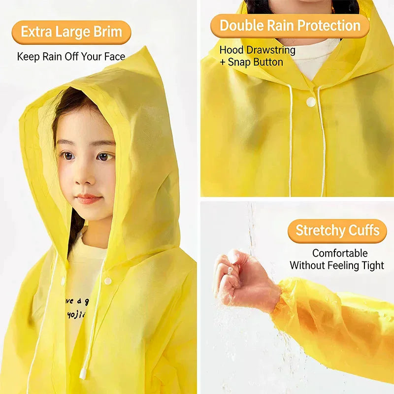 Kids Disposable Rain Poncho with Backpack Space – Long Raincoat