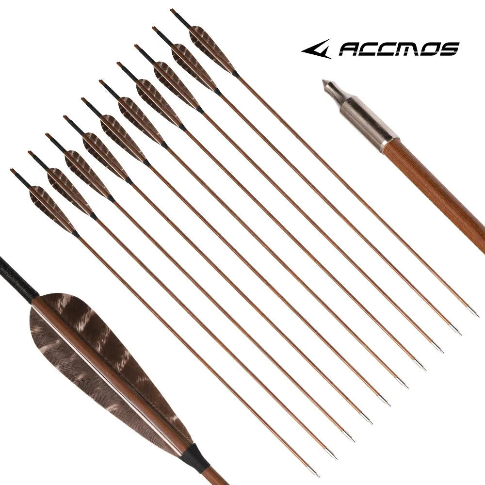 6 Bamboo Arrows OD Archery Traditional Arrow Turkey Feathers Shooting