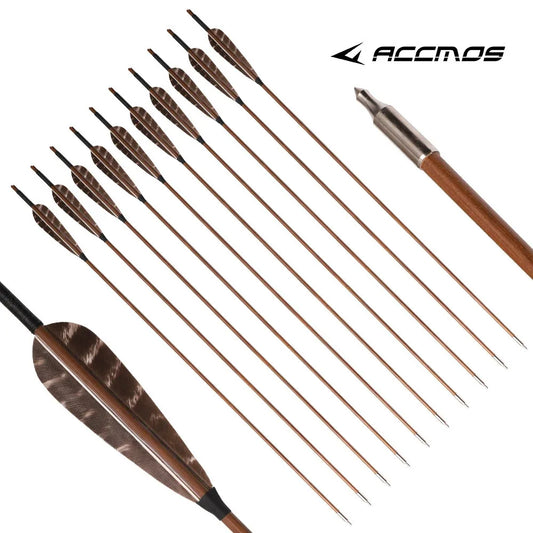 6 Bamboo Arrows OD Archery Traditional Arrow Turkey Feathers Shooting Peaceful Pleasures Health and Wellness 12Pcs-OD7MM
