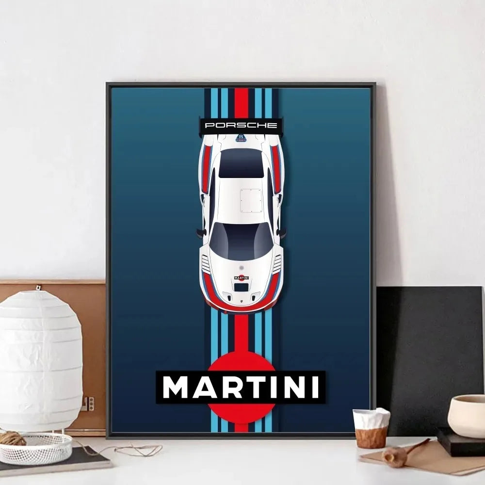 Martini Racing Retro Poster Canvas Painting Bar Retro Poster Mural Modern Home Living Room Bedroom Study Decorative Art Peaceful Pleasures Health and Wellness
