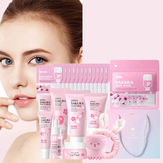 SAKURA 5-Piece Facial Skincare Set – Eye Cream, Mask & More Facial Skincare Set Peaceful Pleasures Health and Wellness Default Title
