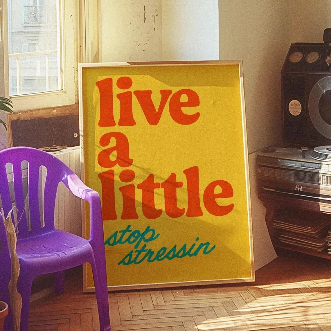 Retro 70s Abstract Quote Canvas Wall Art | Yellow Font Poster