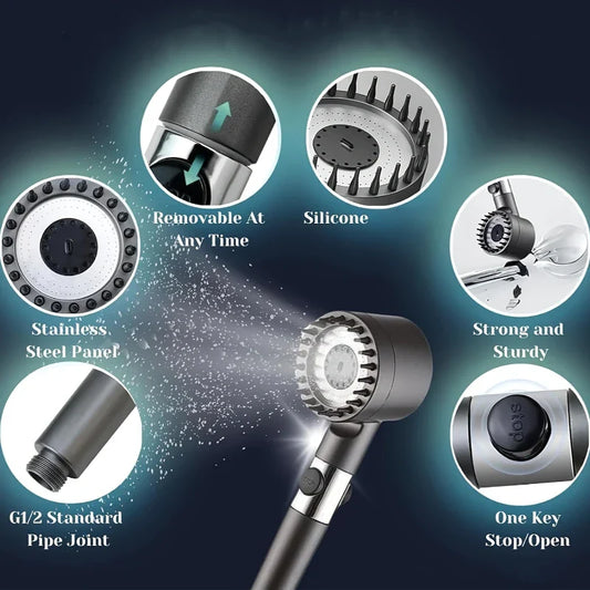 Filtered Handheld Shower Head | 3 Modes & Massage Brush Handheld Shower Head Oasis Select