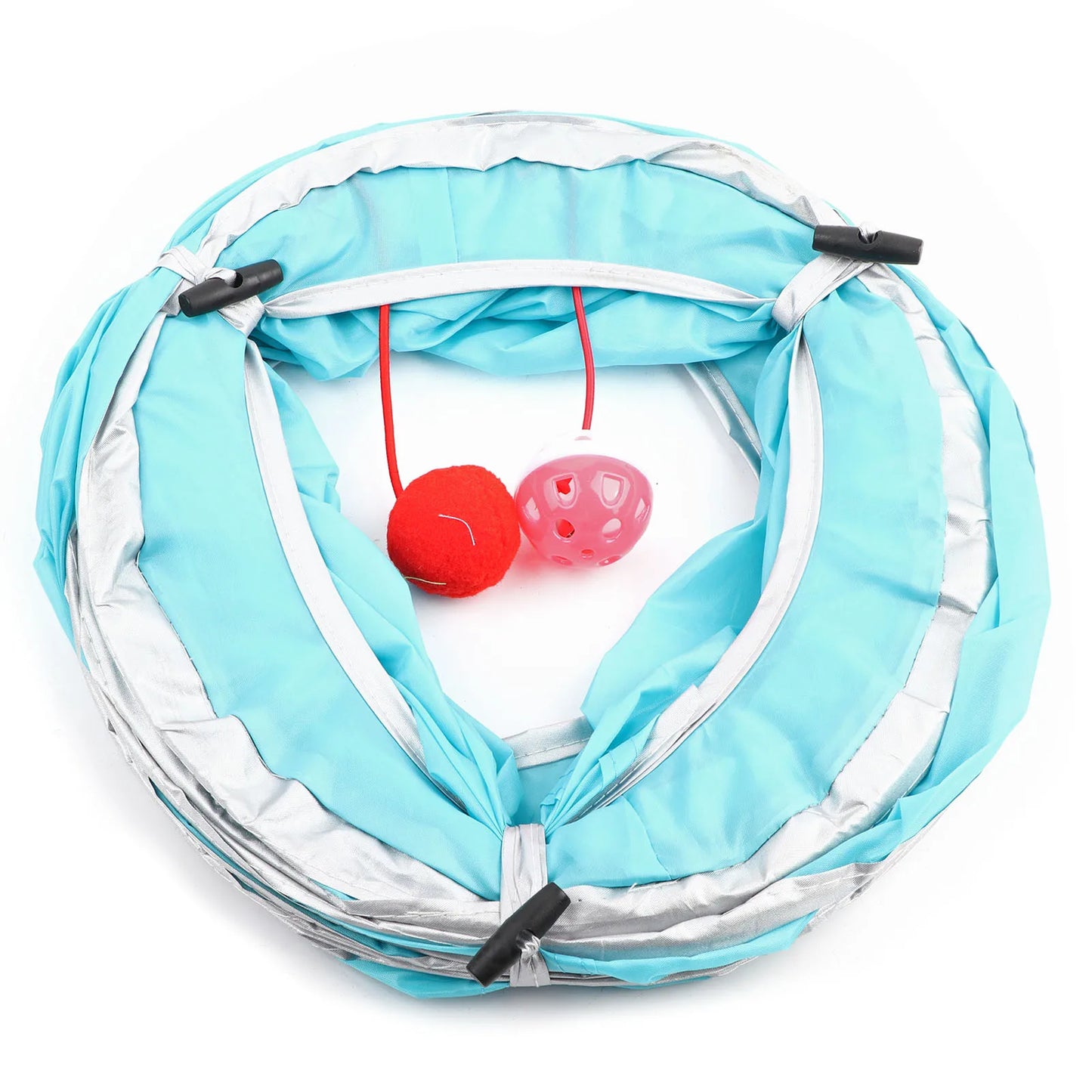 Folding Cat Tunnel Cat Cat Crinkle Folding Kitten Tunnel Play Pet Tunnel with Ball and Hole Dogs Animals for Cats Pets Peaceful Pleasures Health and Wellness blue