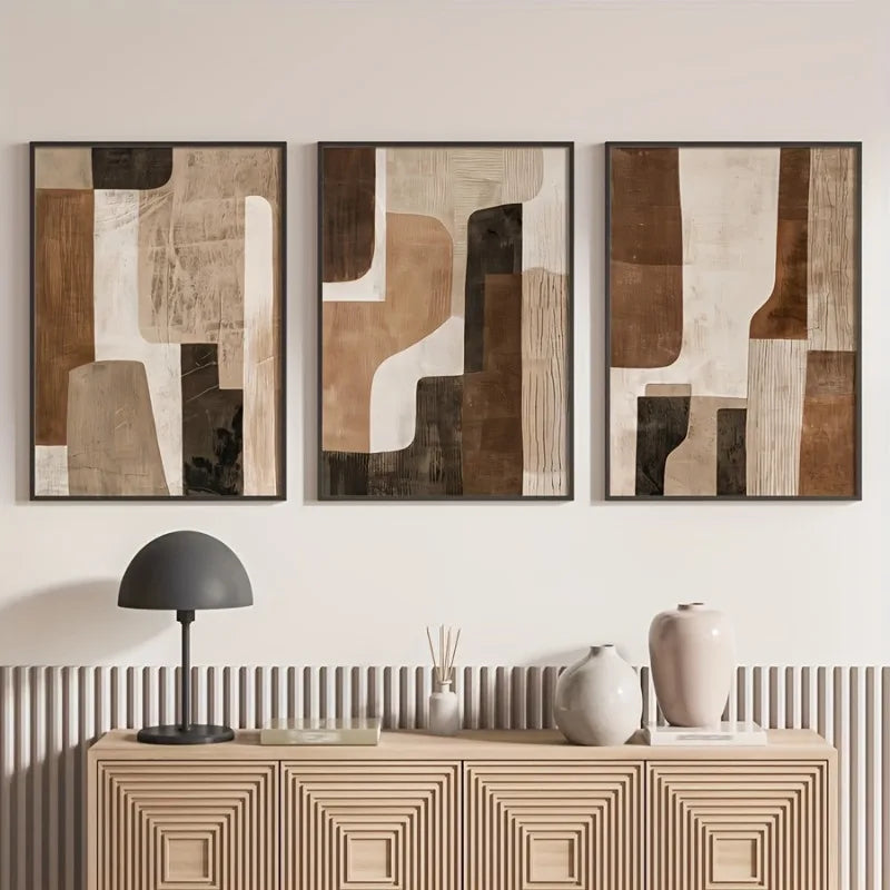 Set of 3 Large Abstract Art Canvas Poster, Boho Modern Wall Decor, Artwork for Living Room, Bedroom, Kitchen, Home Decor Unframe Peaceful Pleasures Health and Wellness