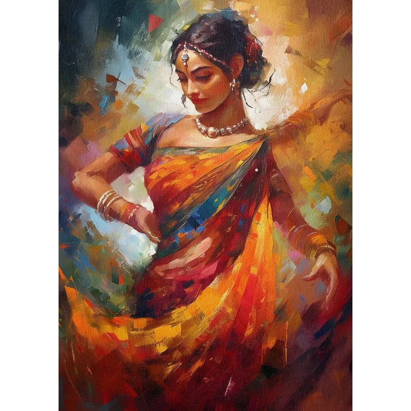 Abstract Indian Woman Rain Dance Canvas Wall Art | Unframed