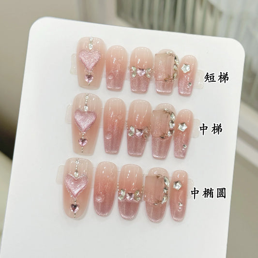 Pink Rhinestone Press On Nails – French Cat Eye 10pcs Set Press On Nails Peaceful Pleasures Health and Wellness