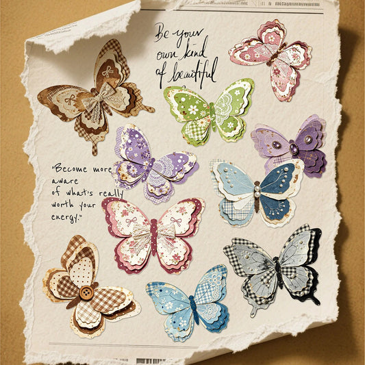 Retro Story Hard Card Adhesive Sticker Butterfly Fabric Series 15 Peaceful Pleasures Health and Wellness