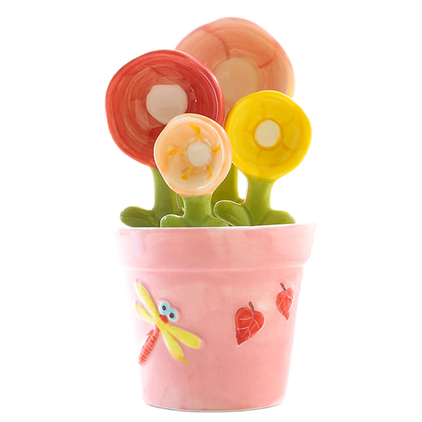 Ceramic Flower Measuring Spoons Holder Set With Holder,Charming Kitchen Decor For Room Decor,For Baking Cooking Accesories﻿ Peaceful Pleasures Health and Wellness Pink