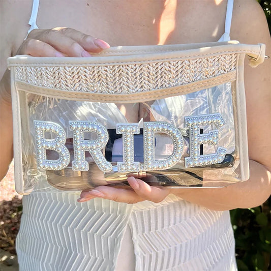 Bride Boho Clear Makeup Bag | Bridal Shower Bachelorette Gift Bridal Makeup Bag Peaceful Pleasures Health and Wellness bride makeup bag