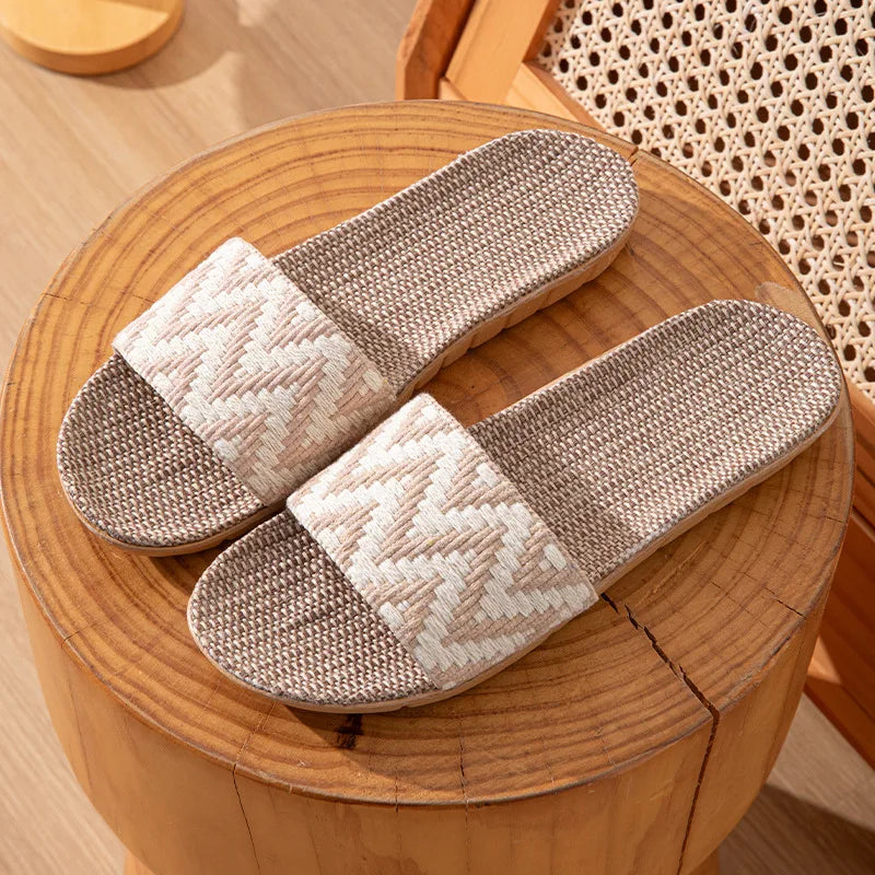 Women's Linen Anti-Slip Indoor Slippers – Flat House Slides