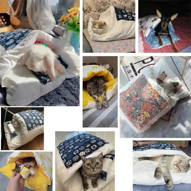 Kawaii Cat Cave Bed | Removable Cover | 100% Cotton | S/M/L