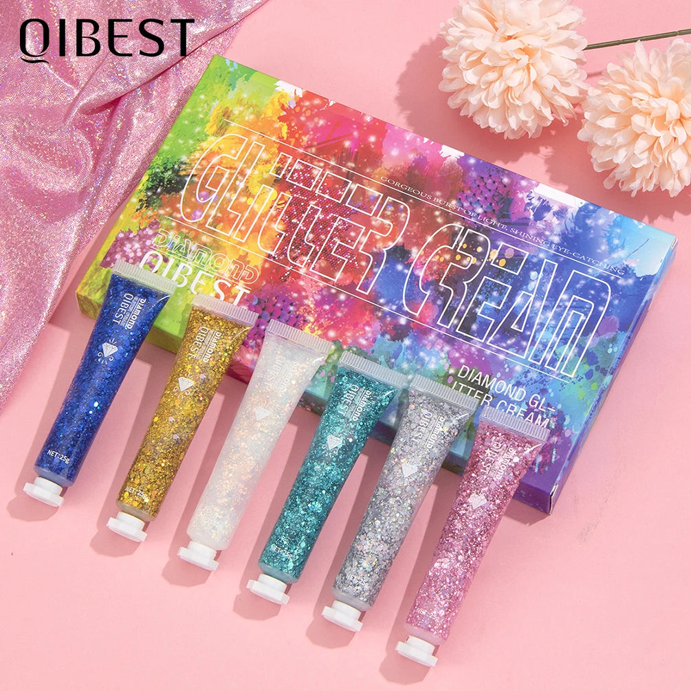 QIBEST Eye Glitter Nail Hair Face Body Glitter Gel Art Flash Heart Loose Sequin Cream Festival Glitter Decoration Party Festival Peaceful Pleasures Health and Wellness