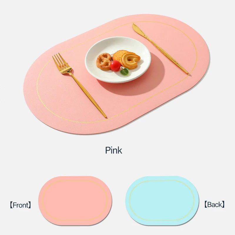 Faux Leather Placemats Double-Sided Color Oval Design Home Decor Kitchen Dining Table Placemats Heat Resistant pad Peaceful Pleasures Health and Wellness Pink 45x30 cm Oval