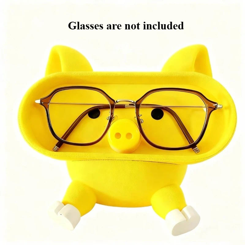 Cute and interesting pig glasses storage box office desktop storage box entrance key storage miscellaneous storage phone holder Peaceful Pleasures Health and Wellness Yellow