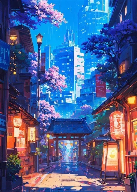 Japanese Sakura Street Canvas Wall Art | Unframed Poster Print Canvas Wall Art Peaceful Pleasures Health and Wellness ZLH5576 30x45cm No Frame