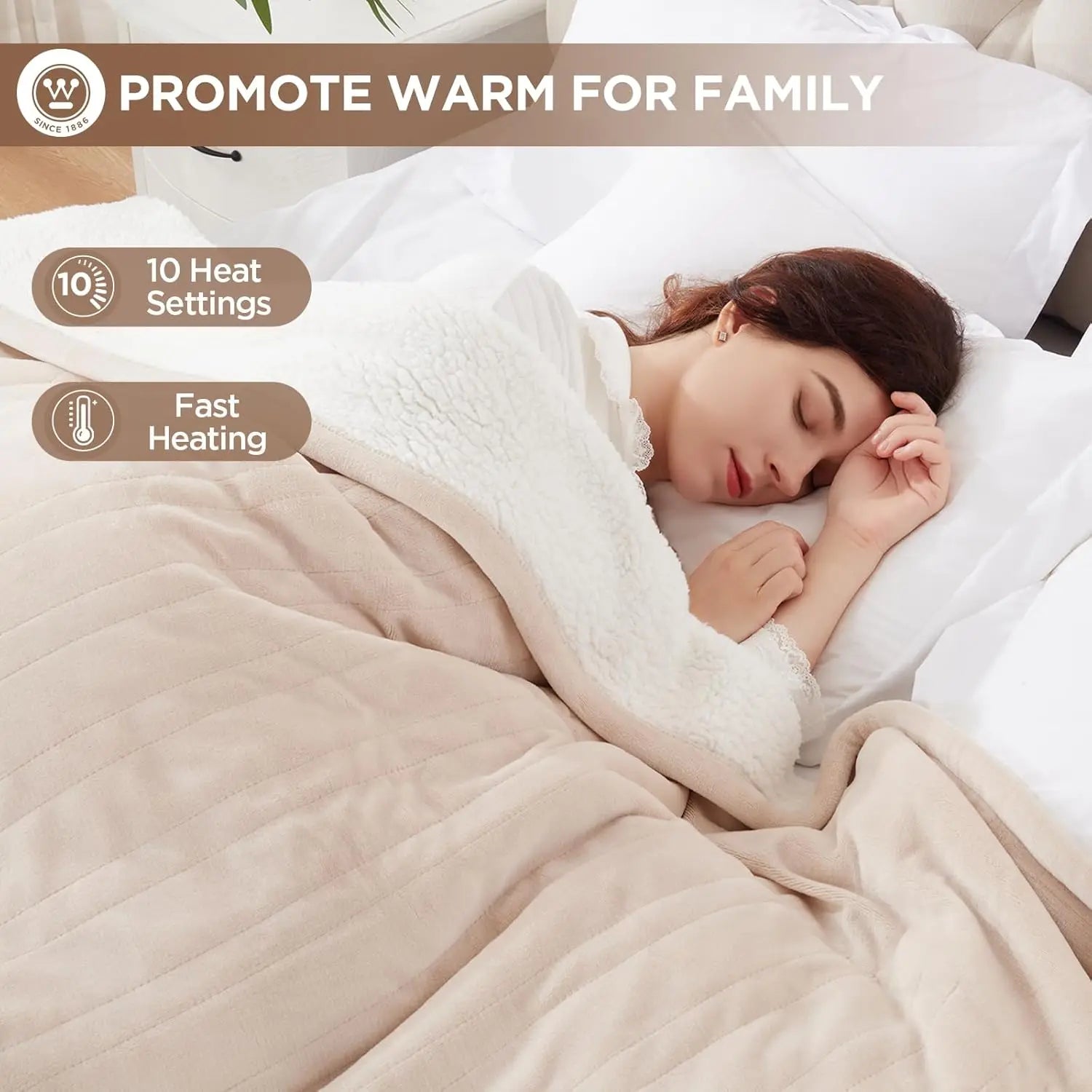 Queen Electric Heated Blanket – Flannel & Sherpa, Beige Peaceful Pleasures Health and Wellness