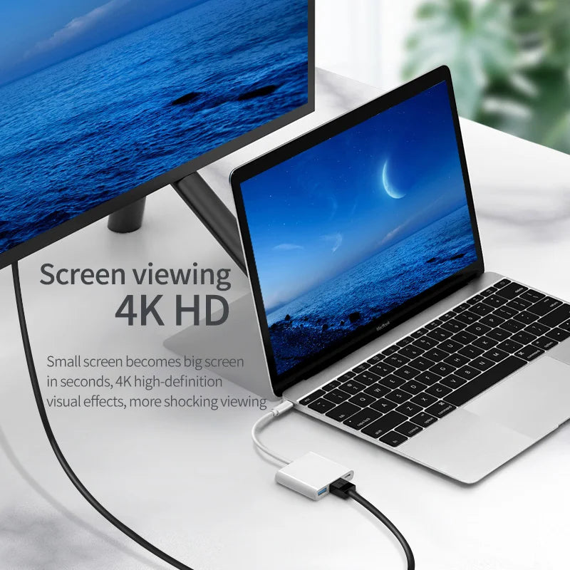 3-in-1 USB-C Hub | 4K HDMI, USB 3.0 & 100W PD Charging