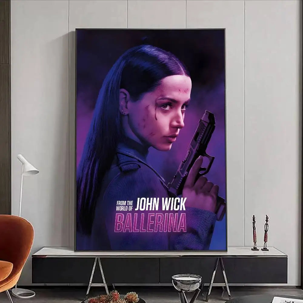 Movie J-John W-Wick B-Ballerina Poster HD art poster for home living room bar office decoration sticky waterproof Peaceful Pleasures Health and Wellness