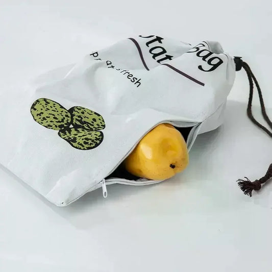 Reusable Canvas Drawstring Bags for Potato & Onion Storage Produce Storage Bag Peaceful Pleasures Health and Wellness