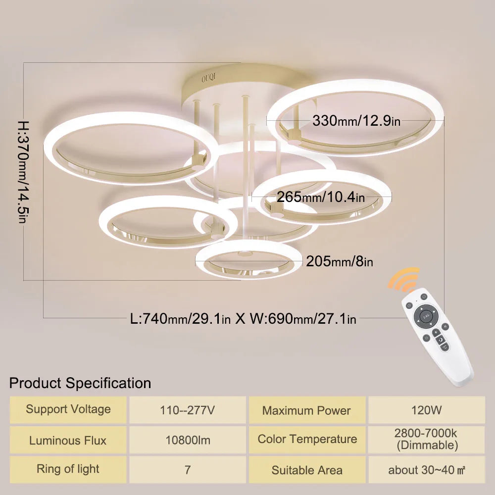 RUNTOIN LED Ring Ceiling Light Dimmable 2800K-7000K + Remote