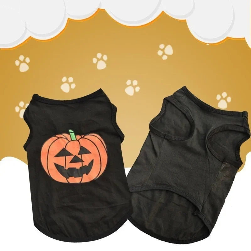Halloween Pumpkin Pet Costume Soft Cotton Shirt Cute Puppy Dog Cat