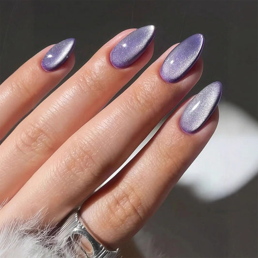 24pc Cat's Eye Press-On Nails – Purple Glitter Almond False Nails Press-On Nails Peaceful Pleasures Health and Wellness style1