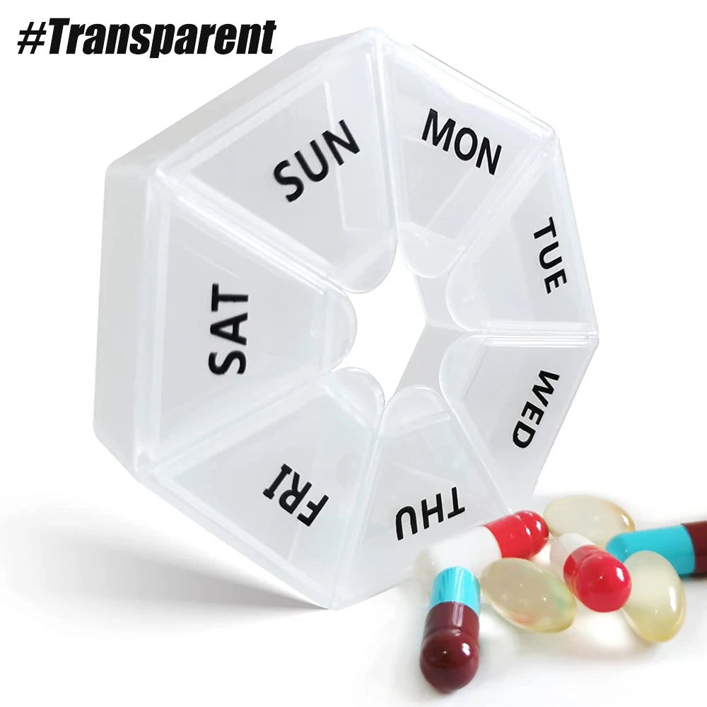 1PC Weekly Pill Organizer,Portable Travel Pill Box Dispenser Medicine Case,New Edition for Vitamin Fish Oil -Arthritis Friendly Peaceful Pleasures Health and Wellness Transparent