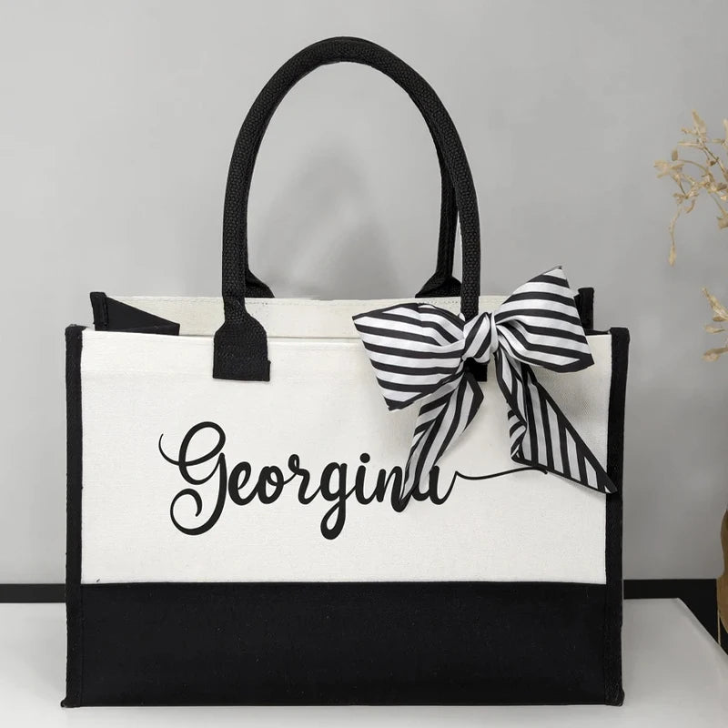 Personalized Bridesmaid Beach Tote Bag | Custom Name Wedding Gift Personalized Tote Bag Peaceful Pleasures Health and Wellness