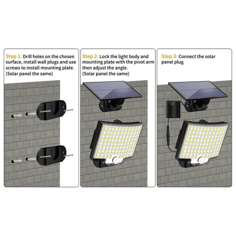 A36T-106 LED 3 Modes Solar Light Street Wall Lamp Sunlight PIR Motion Sensor Waterproof For Fence Street Garden Decor Peaceful Pleasures Health and Wellness