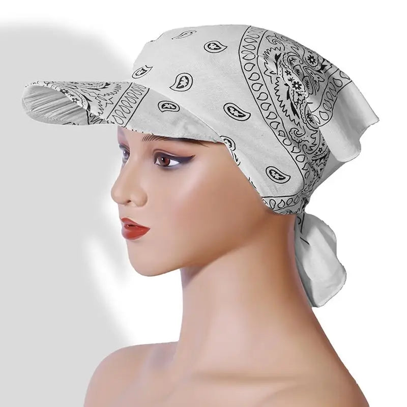 Women's Wide Brim Paisley Bandana Sun Hat | UV Brim Cap