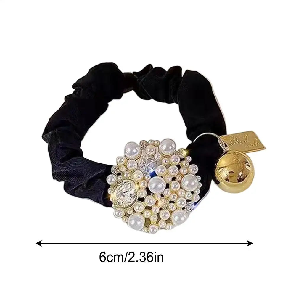 Pearl Rhinestone Hair Scrunchie – Luxury Floral Elastic Hair Tie