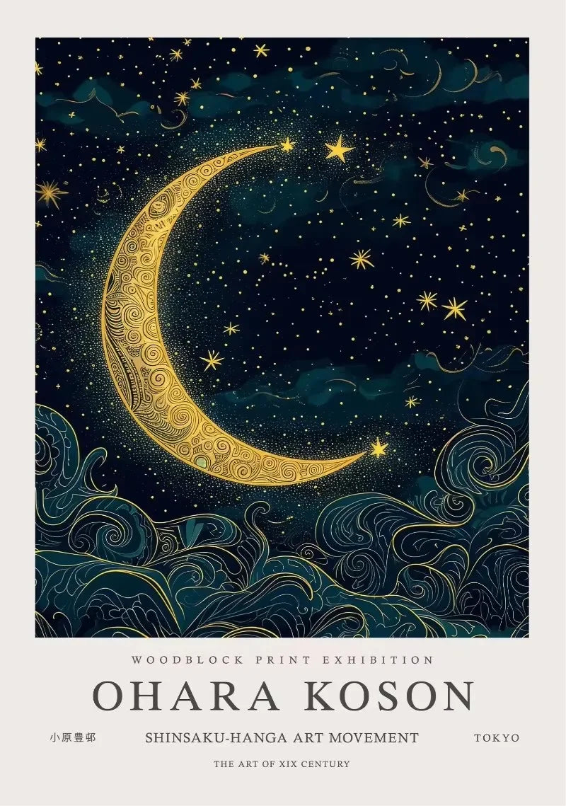 William Morris Whale & Peacock Retro Sunset Canvas Wall Art