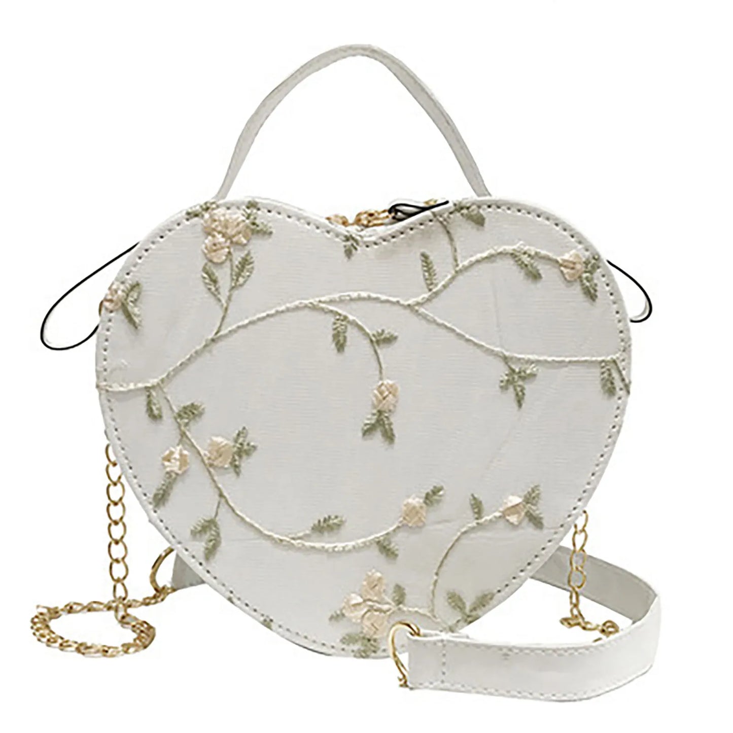 Womens Lace Heart Crossbody Bag PU Leather Shoulder Purse Fashion Handbag with Chain Strap for Valentine Gift 21x17x6cm Peaceful Pleasures Health and Wellness WHITE