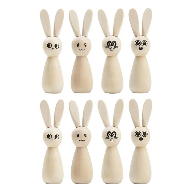 Unfinished Wooden Bunny Peg Dolls Set of 8 | Blank Easter Figurines