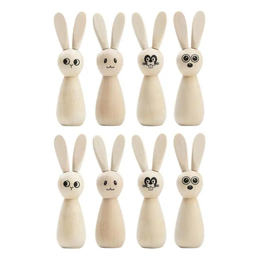 Unfinished Wooden Bunny Peg Dolls Set of 8 | Blank Easter Figurines Wooden Craft Figurines Peaceful Pleasures Health and Wellness Brazil