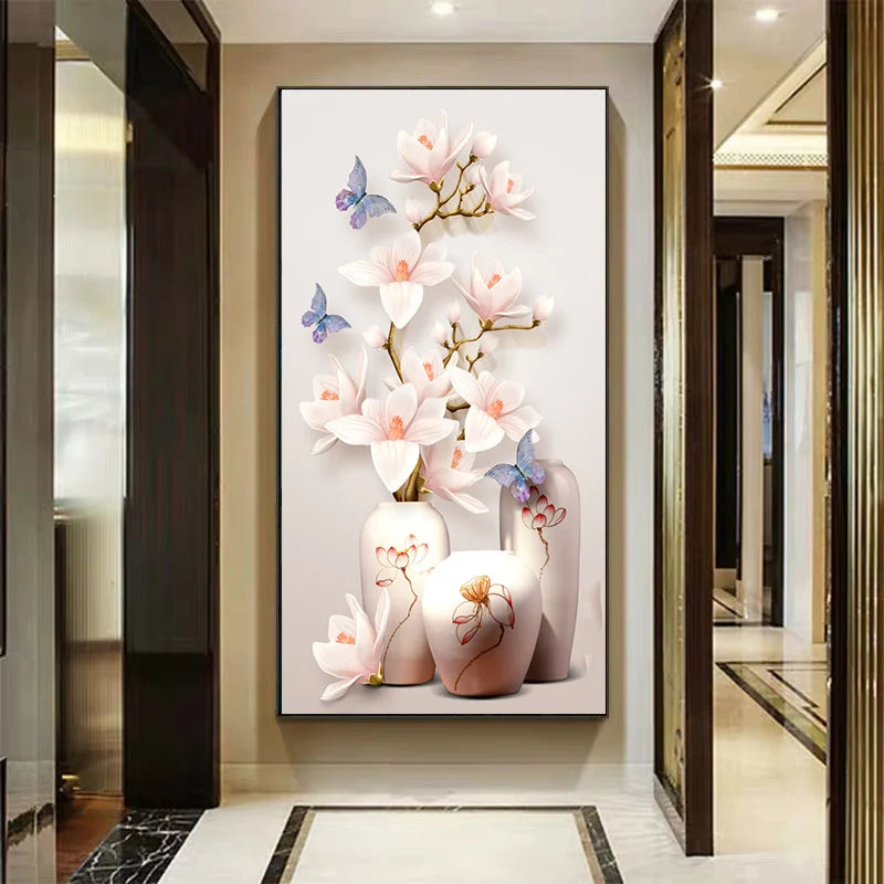 Retro Butterfly Flower Canvas Paintings Wall Art Pictures Chinese Style Vintage Poster And Prints for Living Room Aisle Decor Peaceful Pleasures Health and Wellness