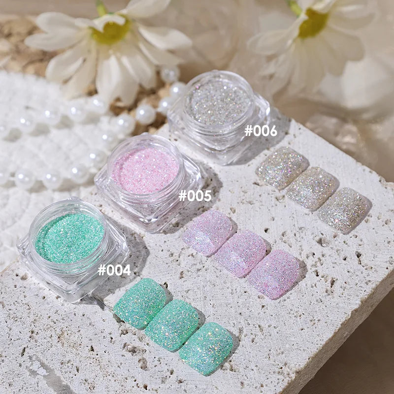 Aurora Sea Salt Nail Glitter Set – 12 Colors Holographic Sugar Powder
