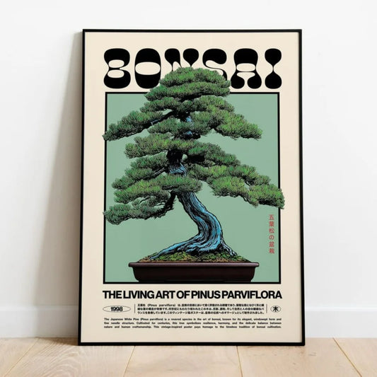 A Frameless Retro Japanese Aesthetic Bonsai Art Print-retro White Pine Canvas Poster for Living Room Bedroom Wall Decoration Peaceful Pleasures Health and Wellness