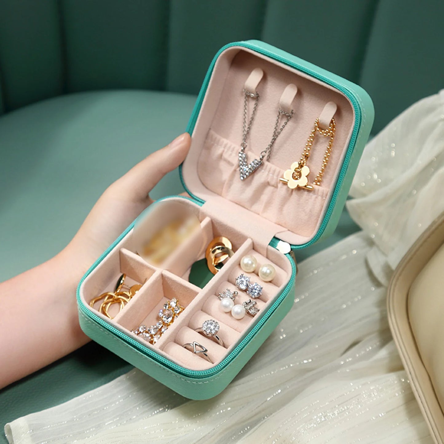Mini Jewelry Storage Box Multifunctional Travel Jewelry Organizer Case for Stud Earrings Rings Necklaces Bracelets Peaceful Pleasures Health and Wellness