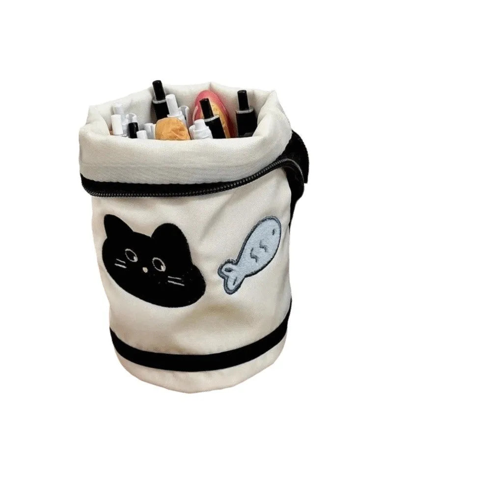 Desktop Storage Cartoon Cat Stationery Bag Korean Style Large Capacity Handheld Pen Container Fruit Water Cup Shape Peaceful Pleasures Health and Wellness Black