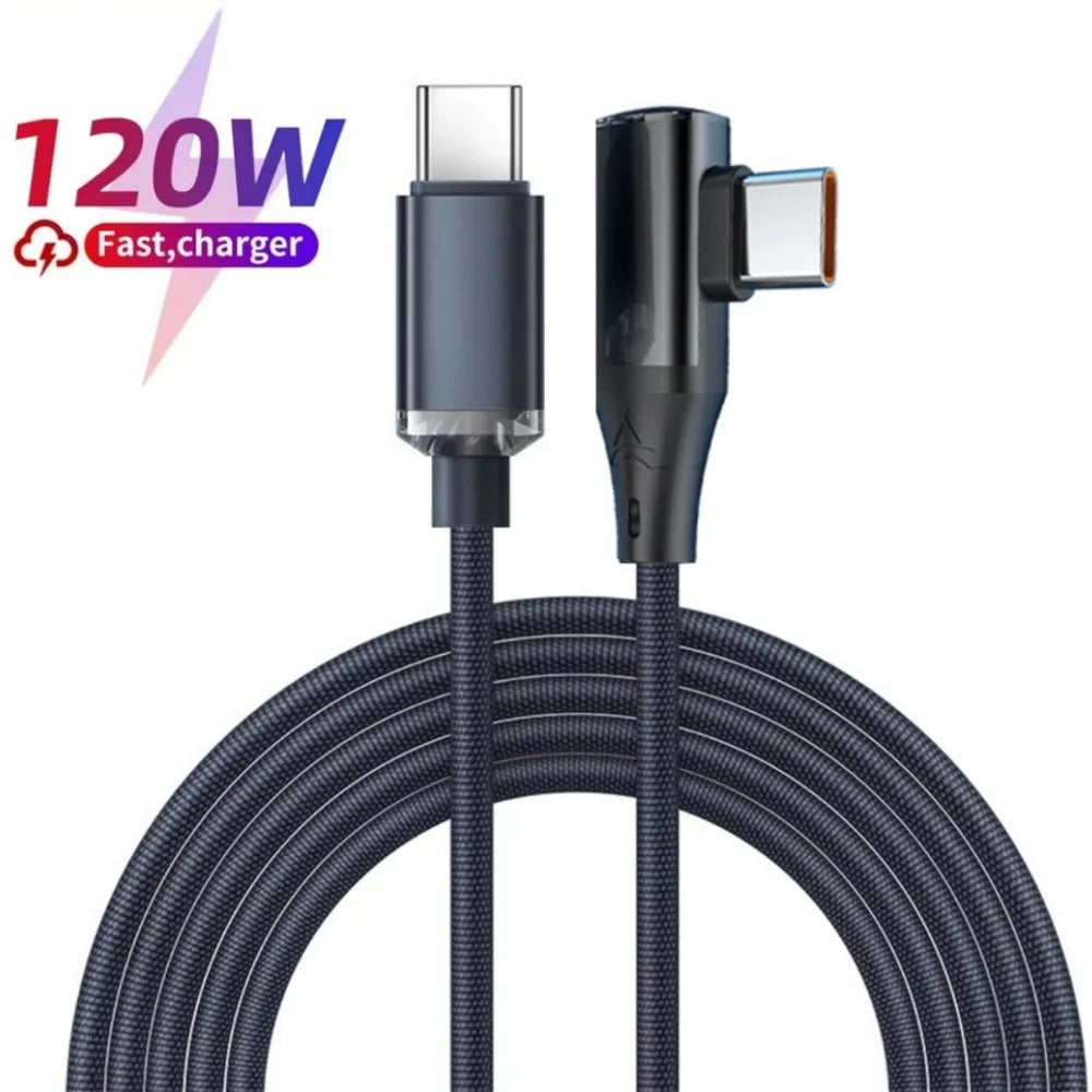 120W 6A Right Angle Type C Cable PD Fast Charging Nylon Braided 480Mbps Data Cord USB-A/C to C For Samsung Xiaomi Huawei Gaming Peaceful Pleasures Health and Wellness black C-C 1m