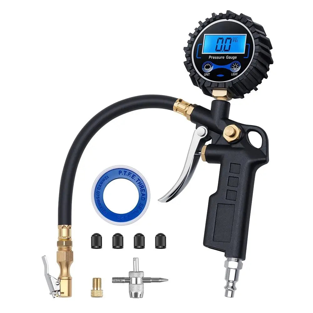 Digital Tire Pressure Gauge 250 PSI 0.1 Resolution Heavy Duty Air Chuck for Tire Inflator Compressor Peaceful Pleasures Health and Wellness EU 1Set