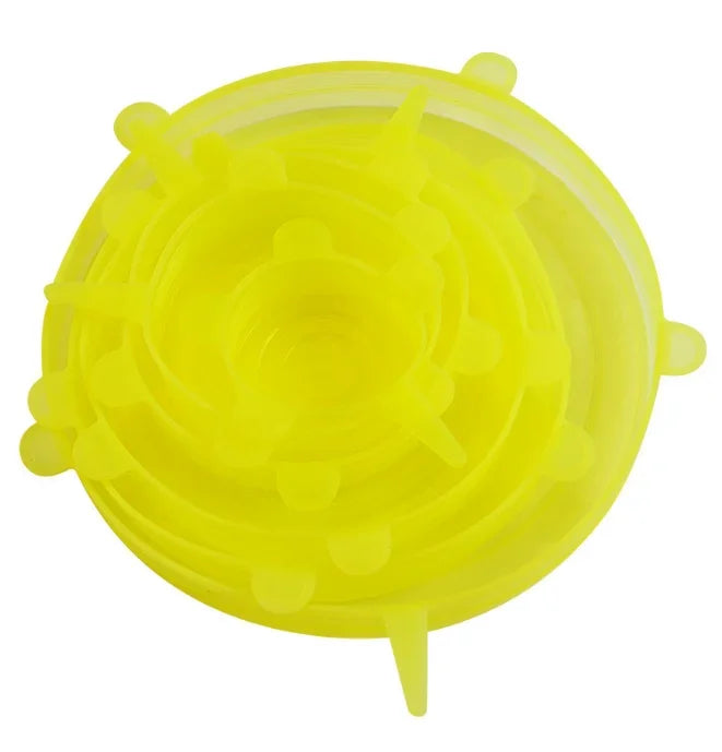 6Pcs Food Grade Silicone Preservation Cover Reusable Airtight Food Universal Dish Stretch Round Lids For Kitchen Accessories Peaceful Pleasures Health and Wellness Yellow6pc 9.5cm