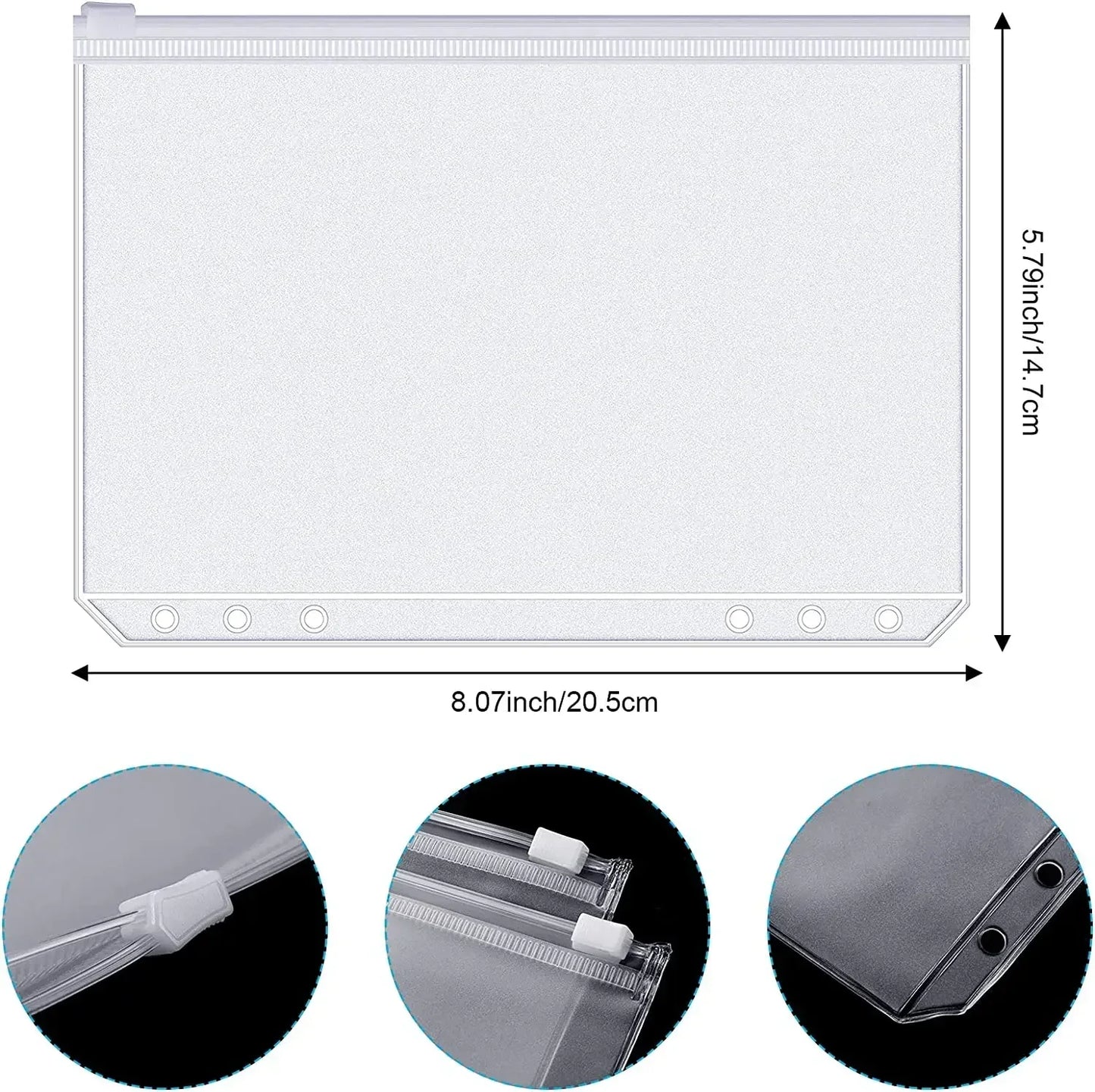 A6 6-Hole Zipper Binder Pockets – Waterproof PVC Budget Envelopes