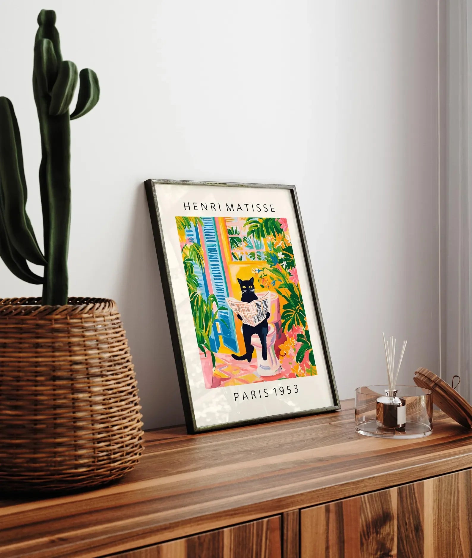 Black cat on toilet, Bathroom wall art, Matisse poster, Funny bathroom decor, Pink tropical decor Peaceful Pleasures Health and Wellness