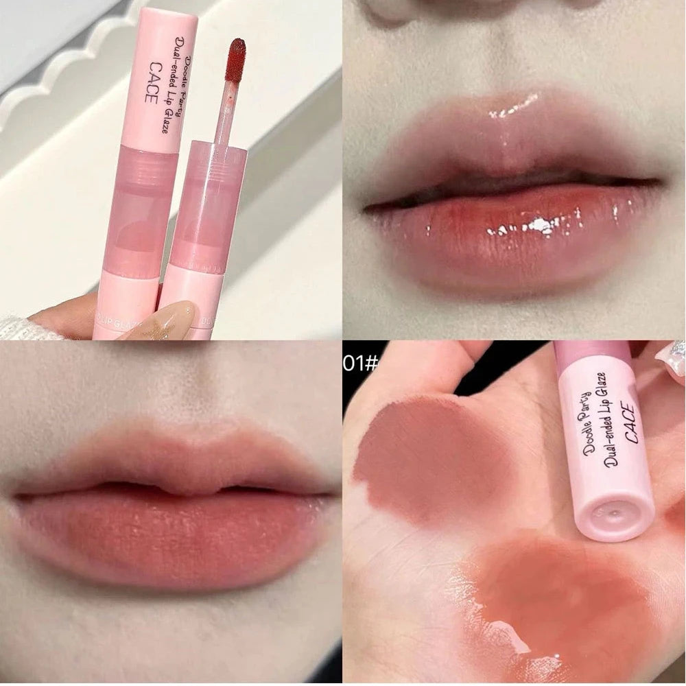 Double-Headed Lip Gloss | Matte Velvet & Mirror Finish, 4 Colors