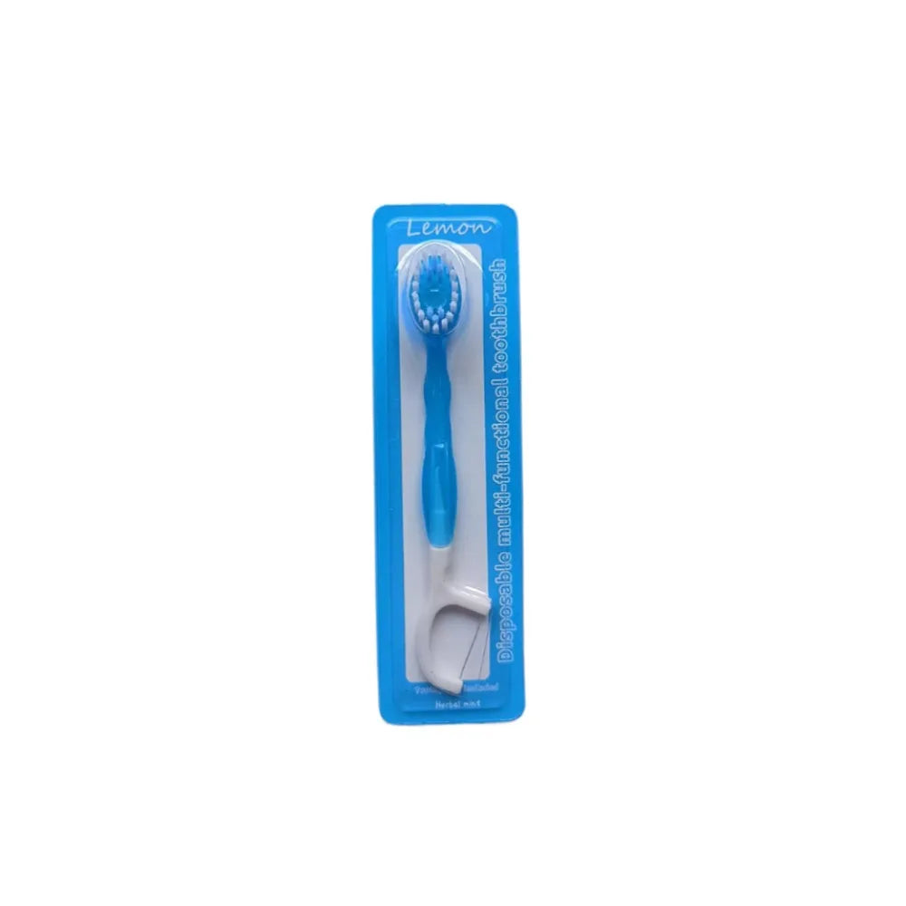 Portable Travel Toothbrush Set Disposable Mini Toothbrushes with Toothpaste Tongue Scraper Flosses Kit Disposable Toothbrush Peaceful Pleasures Health and Wellness blue